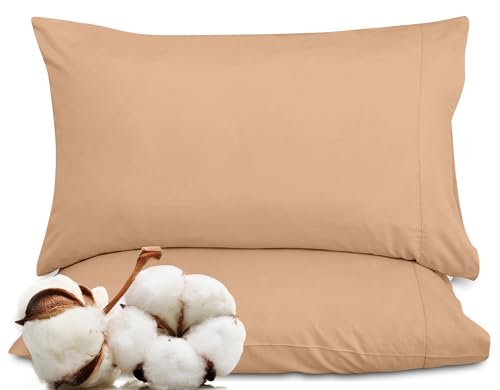 Image of ROYALE LINENS 300 Thread Count 100% Long Staple Combed Cotton Pillowcases Set of 2 - Ultra Soft - King Bed Pillow Cover - 20 inchx40 inch - Breathable, Cool & Crisp Percale Sand Pillow Cases (King, Sand)