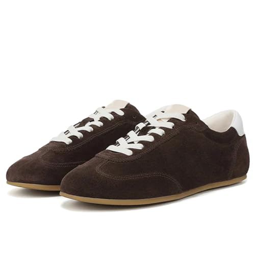 Suede Sneakers for Women Comfortable Round Toe Non Slip Retro Athletic Sneaker Casual Lace-Up Walking Lightweight Tennis Shoes