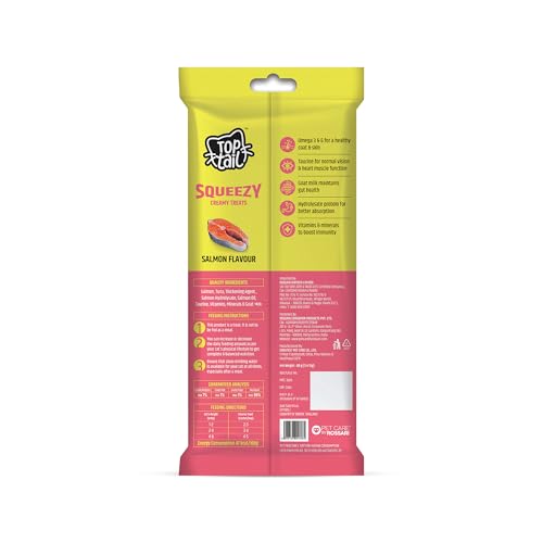 Image of Creamy Treat for Cat | Salmon Flavour | 60 Grams (12g x 5 Sachets) | Squeezy Creamy Lickable Treats for Cats, Rich in Omega-3 & 6 Fatty Acids