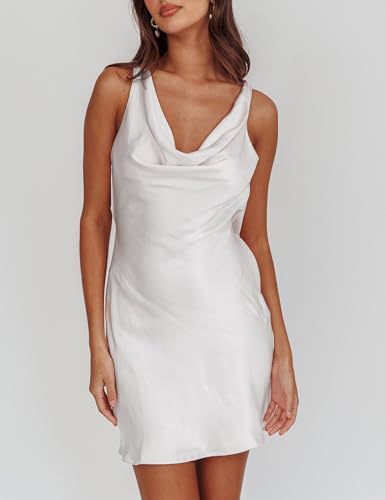 Summer Women Satin Backless Cowl Neck Mini Dress Silk Sleeveless Sexy Short Cocktail Party Dresses for Women 20254