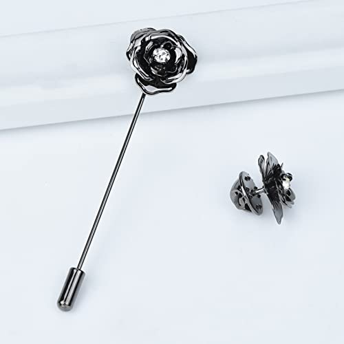 Image of Crystal Alloy Rose Flower Lapel Pins Button Pin Groom Boutonniere for Wedding Floral Brooch Pin Set for Women Men