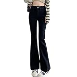 [Teddy] 裏起毛デニム フレアパンツ レディース ストレッチ ブーツカット 中厚手 防寒 秋冬 pants521 (M(27サイズ), ブラック)