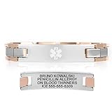 Lauren's Hope Durable Custom Engraved Black, Blue and Rose Gold and Silver Medical Alert Bracelets, Diabetes, Heart Disease, Pacemaker, Epilepsy, Medical ID (9 inches, Rose Gold and Silver)