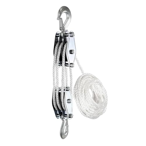 Sistema De Poleas De Elevación De Cuerda Pesada De 3 Ruedas - Rueda De Elevación De Poleas Y Aparejos De 15 M Ideal para Uso Industrial Y Doméstico Polea Blanca para