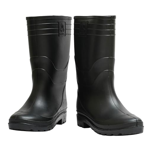 Image of Hillson Welcome Gumboot | Waterproof, Anti-Skid, Comfortable Sole, Full Black, Protection against Oil, Acid, Chemicals | Size 06 INDIA /UK