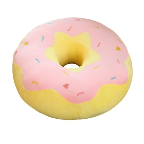 Round Donut Pillow 15 Inches Soft Plush Funny Food Stuffed Decor Seat Pad Cushion for Couch Chair Floor Sofa (Pink Yellow)