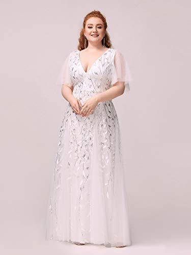 Image of Ever-Pretty Women's Sequin V Neck Plus Size Formal Dresses Evening Gown | Short Sleeve, A-Line, Empire Waist, Plus Size Mother of the Bride Dresses, Plus Size Gala Dress