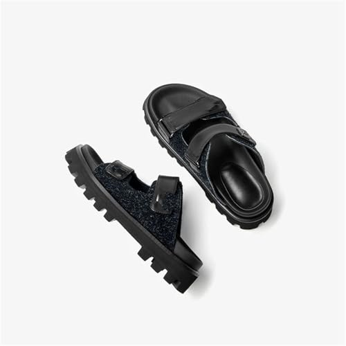 Women's Calfskin Leather Hook & Loop Slippers - Thick Sole Summer Beach Flats2