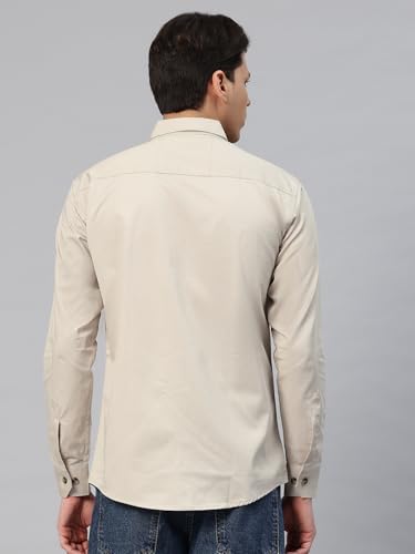 Image of Majestic Man Men's Washed Cotton Twill Casual Shirt -| with Dual Flap Pockets - Slim Fit | Full Sleeve | Casual Wear | Trendy & Comfortable
