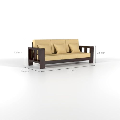 Image of Sheesham Wooden 3 Seater Sofa for Living Room | Solid Wood Sofa | Rosewood Sofa Set for Home & Office | Lounge (Walnut, 3 Seater)