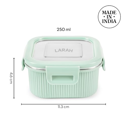 Image of Larah by BOROSIL Freshbyte Food Storage Container with Airtight Stainless Steel Lid | Fridge Container for Lunchbox | Food Grade | Microwave Safe