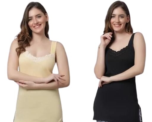 Women Girl's Lace Neck Long Solid Colour Camisoles Innerwear Set Comfortable, Breathable, Lightweight, Skin Friendly-image-40