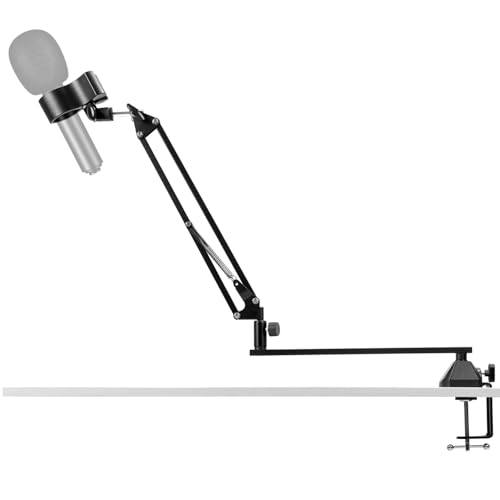 QWORK® Low Profile Microphone Boom Arm Stand for Gaming, Podcasting, Streaming, and Recording, Full Metal Body, 360° Horizontal Rotation