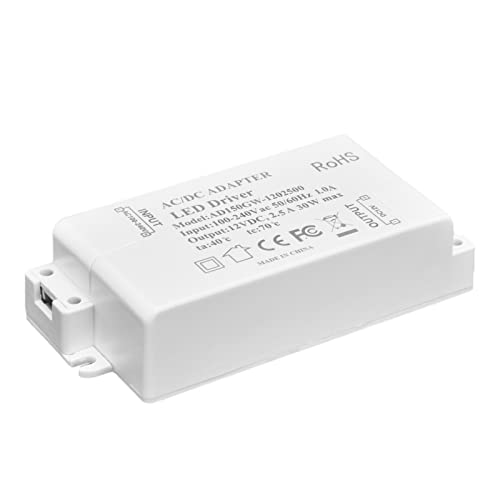 FTVOGUE Transformateur LED, Matériau ABS, Puissance Maximale de 30 W pour l'éclairage de la Salle de Bain, Tension Constante 12 V 2,5 A, Idéal pour les...