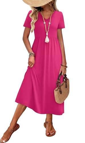 Image of OFEEFAN Summer Dresses for Women Flowy Casual A-Line Midi Dress Beach Vacation Sundresses with Pockets S-2XL