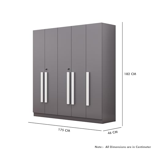 Image of Bniture 5 Door Wardrobe for Bedroom with Lockable Door & Hanging Space | Almirah for Clothes with Elevated Bottom Base | Wardrobe for Storage Cupboard | 3 Years Warranty (Slate Grey, 5 Door)