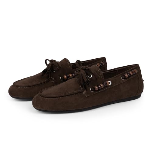 QIY Loafers for Women Comfortable Dressy Fringe Driving Loafers Beaded Moccasins Slip on Flats Lightweight Office Casual Wear Lace up Flats