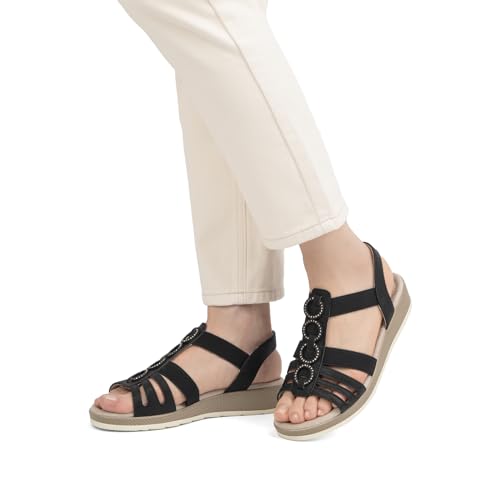 Image of VJH confort Women's Flat Sandals, Comfort Slip-on Elastic Ankle Strap Slingback Light Weight Casual Walking Sandals
