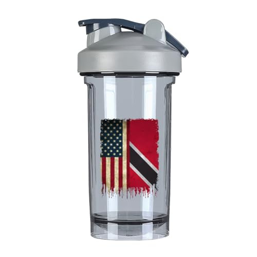 Vintage Trinidadian and Tobagoans Flag 8 18 Ounce Shaker Cup,Fashion Theme Pattern Shaker Bottle Leak-proof Workout Shake Bottles 500ML/18 oz Perfect for Pre Workout Gray 0