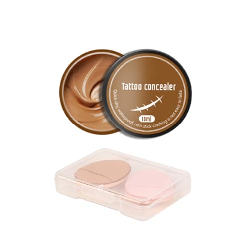Corrector de Tatuaje y 2PC Esponjilla para dedos, Corrector para el Cuerpo, Maquillaje para Cubrir Tatuajes, Corrector Impermeable de Tatuaje para Marcas, Dark, Foundation