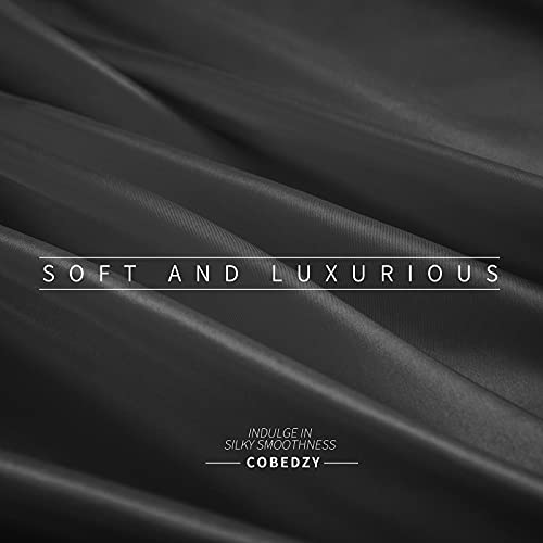 Cobedzy 4 Pcs Black Satin Sheets Full Size Silky Satin Bedding Sheets Set With 1 Deep Pocket Fitted Sheet, 1 Flat Sheet, 2 Pillowcase #TOP6