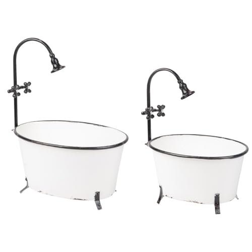 Home-Garden-White-Set-of-2-Black-Rim-Enamel-Bathtub-Planters-2-Piece Home Garden White Set of 2 Black Rim Enamel Bathtub Planters 2 Piece