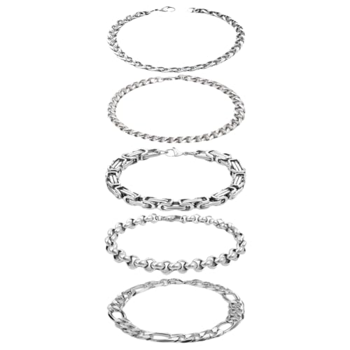 VONJUMA 5 Pezzi Bracciale Uomo Acciaio Bracciale Uomo Argento Braccialetto Uomo Acciaio Inossidabile Catena Cubana Regalo Uomo Ragazzo 21Cm 5Mm
