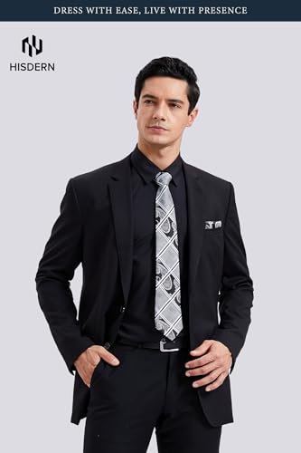 Image of HISDERN Mens Dress Shirt with Tie Pocket Square Set Classic Button Down Shirt Matching Tie Long Sleeve Shirts