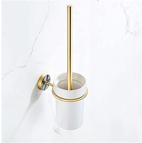 Cepillo de baño Escobilla de inodoro creativa, soporte de escobilla de inodoro de montaje en pared sin perforaciones, base de cerámica duradera y escobilla de inodoro con mango de cobre Elegante