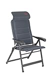 Lujosa silla de camping adecuada para personas con piernas más cortas, gracias al asiento inferior y el respaldo más corto.