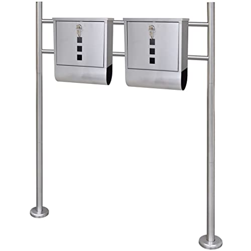 Buzón doble de acero inoxidable con soporte para periódicos resistente a la intemperie exterior 2