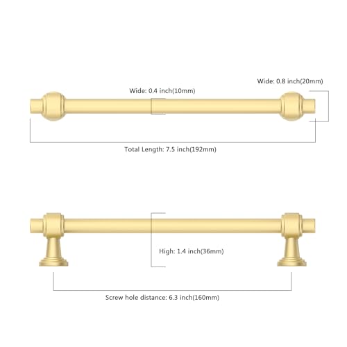 Image of 10 Pack 6.3 inch(160mm) Brushed Gold Cabinet Pulls Kitchen Cabinet Handles Cabinet Hardware Drawer Pulls for Cupboard CK0081