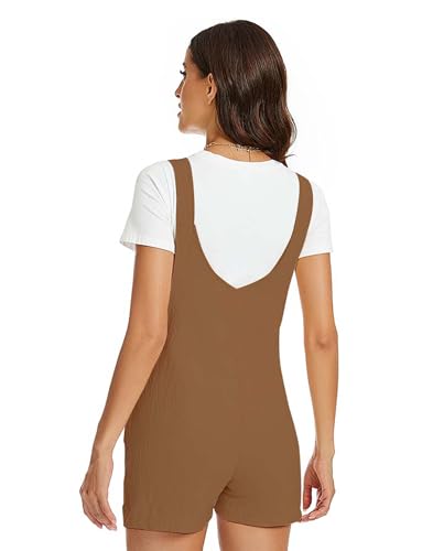 FEOYA Frauen Umstands Jumpsuit Baumwolle Umstandsmode Damen Overall Schwangerschafts Latzhose Weites Bein Kurz Hose Braun M