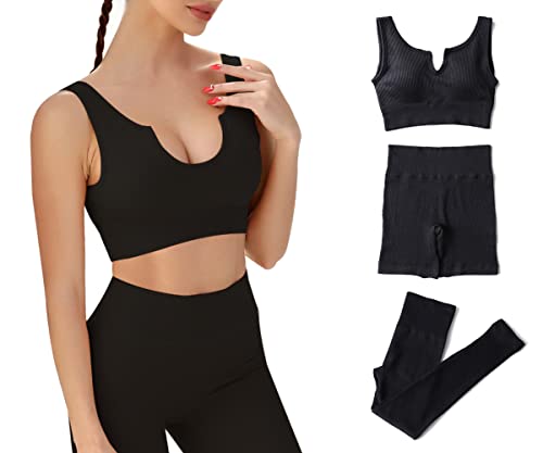 FRECINQ Conjuntos Deportivos para Mujer 3 Piezas Chándales Ropa Mujer de Correr Yoga Fitness Pilates Biking Cover