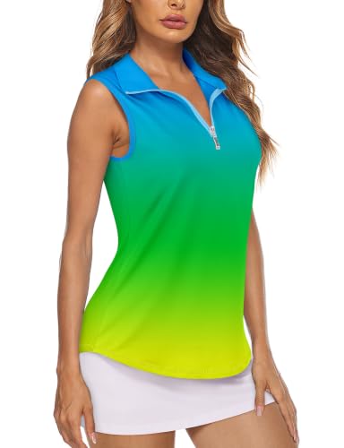 Image of Koscacy Women's Sleeveless Golf Tennis Polo Shirts Zip Up Dry Fit Workout Tank Tops Athletic Shirt