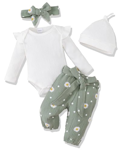 Image of Renotemy Newborn Baby Girl Clothes Outfits Infant Romper Ruffle Floral Pants Cute Toddler Baby Girl Clothes Set