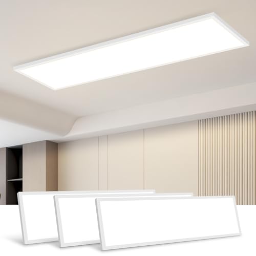 CBJKTX LED Panel Deckenleuchte Dimmbar - Flach Lang Deckenpanel mit Fernbedienung Groß Deckenlampe Weiß Tageslichtlampe Bürolampe Decke für Büro Werkstatt Küche Arbeitszimmer Flur
