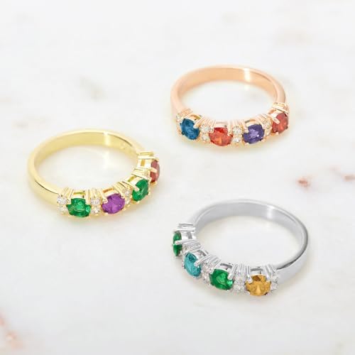 EVE'S ADDICTION Sterling Silver Custom 4 Stone Simulated Birthstone Rings for Women Eternity Band (ring sizes 5 to 9) Mother's Ring - Gifts for Mom2