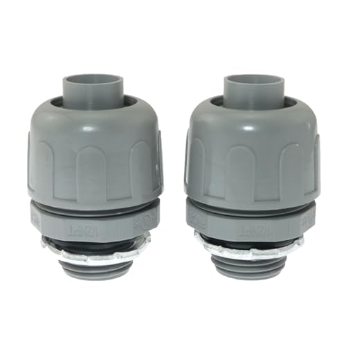 RLECS 2pcs American Standard NPT Hose Connector 1/2 inch Gray Liquid Tight Connector Non-Metallic Straight Electrical Conduit Connector PVC Flexible Conduit Fittings Household Outside Hose Tools