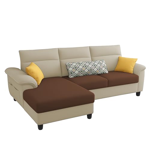 Image of Casaliving Seams LHS 4 Seater L Shape Sofa for Living Room (Cream Brown Fabric) Premium Fabric Sofa