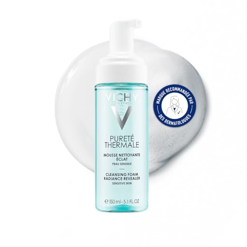 Vichy, Pureté Thermale, Mousse Nettoyante Éclat, Nettoie et Purifie en Douceur la Peau, Mousse Onctueuse, Composition Sans Savon, Adapté aux Peaux Sensibles, 150 ml