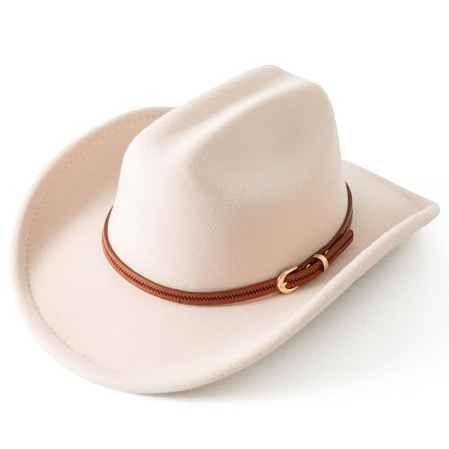 JOYEBUY Vintage Wide Brim Felt Girl Boy Cowgirl Cowboy Hat for Kids Wide Brim Western Cowgirl Hat (US Age 5 Years 10 Years Beige)