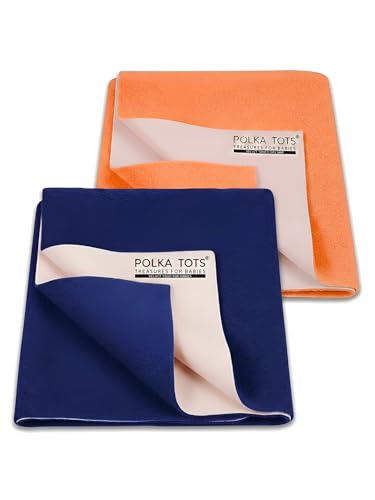 Image of POLKA TOTS Premium Waterproof Dry Sheet for New Born Baby | Extra Absorbent Bed-Cot Protector Mat | Water Proof Sheets for Kids Urine | Rubber Sheet for Adult & Toddlers | 140 X 200 CM XL (Pack of 2)