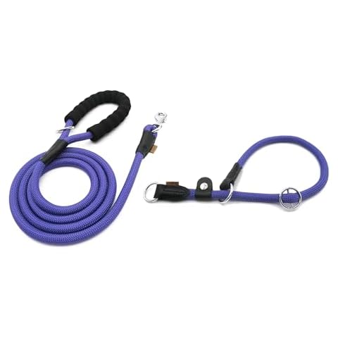 Aiminto Braided Rope Leash ((1/2") - 6FT, Purple) and Adjustable Collar (XL(1/2") - 24" Long, Purple) Set Cover