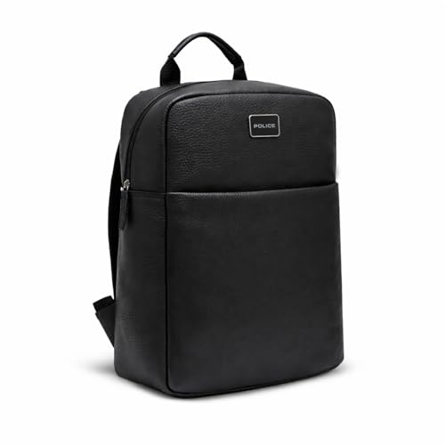 Image of Police Premium 35L Laptop Backpack for Men & Women | Premium grainy Vegan Leather Texture | Padded Laptop Compartment | Front Utility Pocket & Comfortable Shoulder Straps | Black