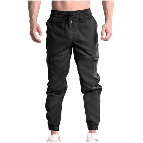 Men's Joggers Pants Casual Baggy Cotton Drawstring Tapered Sweatpants with Pockets Comfort Fashion Loose Trousers Black