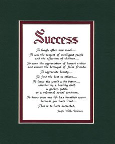 Success Matted Ralph Waldo Emerson Poem Wall Sign Graduate Keepsake Gift