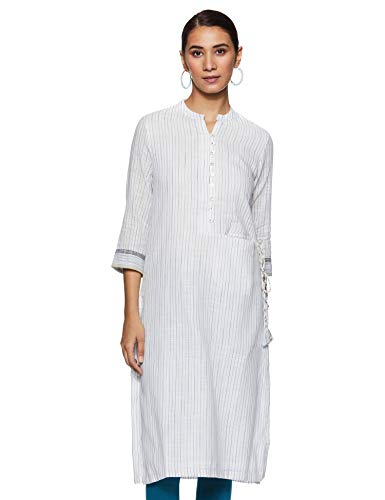 Image of BIBA Womens Mandarin Collar Striped Kurta