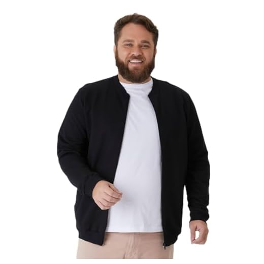 Jaqueta Básica Masculina Plus Size Com Zíper Em Moletom Flanelado Preto - G3