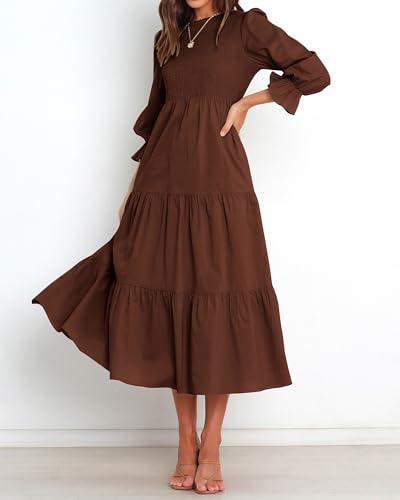 BTFBM Women Casual Long Sleeve Crew Neck Fall Dress Bohemian Relaxed Fit Floral Flowy Maxi Dresses Tiered Cocktail Dress
